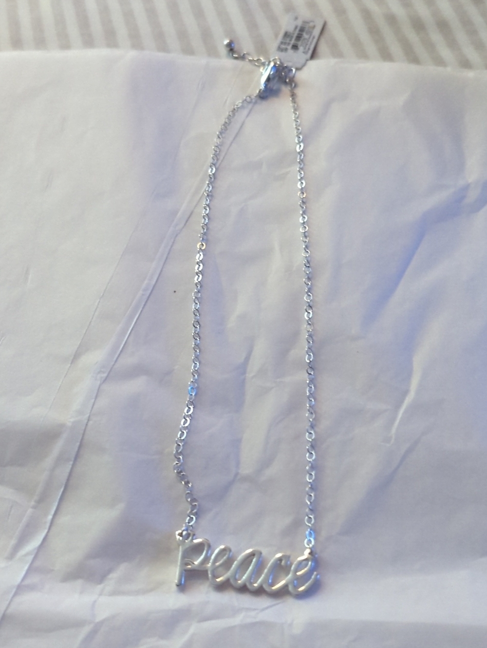 Anna & Ava Silver Color Peace' Script Necklace Sale